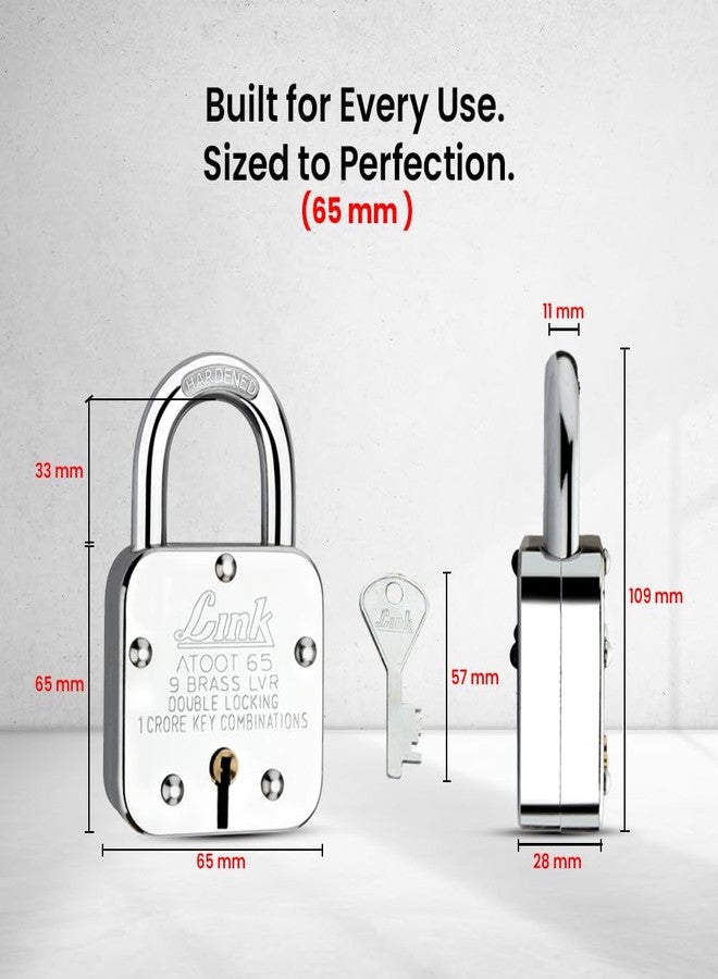 Link Locks Atoot 65 9 Brass Lever 1crore Key Conbination Double Locking Pad Lock (Silver) Pack of 2 - Image 4